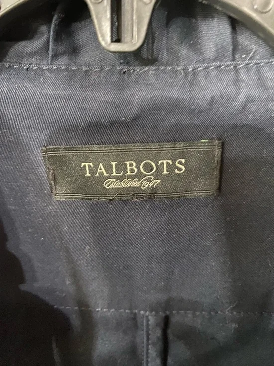 VGEC TALBOTS Dark Navy Ruffle-Trim Blazer with Long Sleeves Lined - Picture 4 of 5